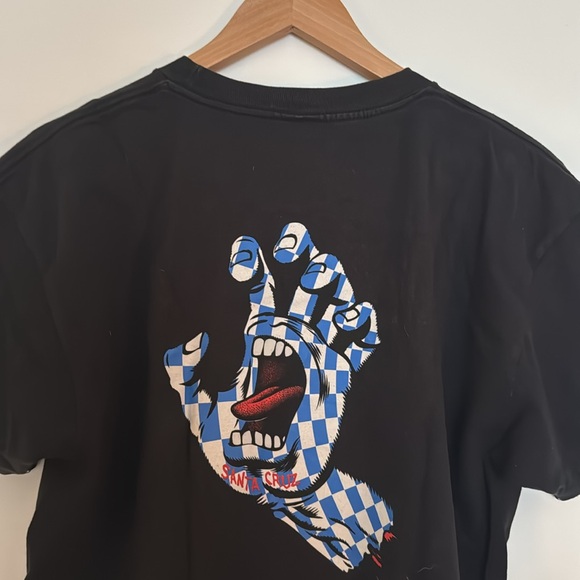 Black Santa Cruz Tee with Classic Screaming Hand Checkered Graphic - Picture 7 of 7